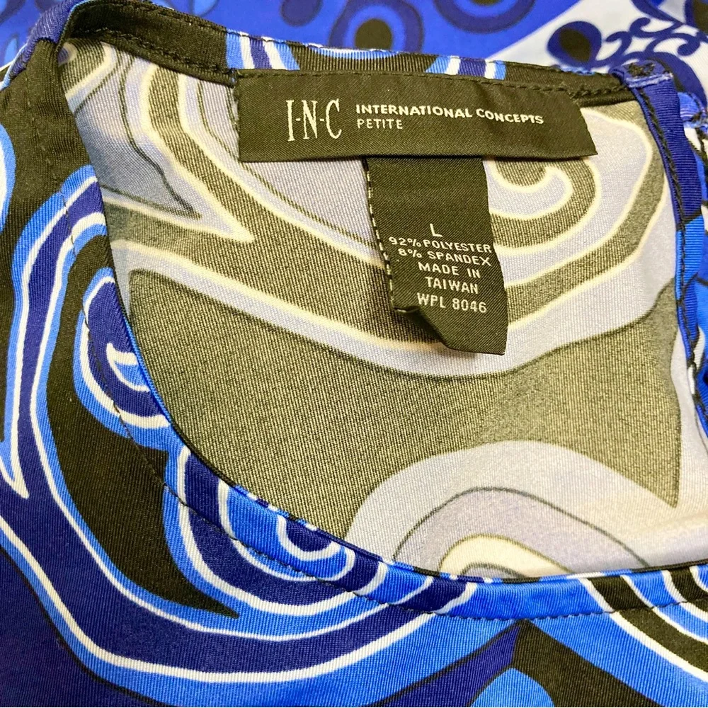 INC International Concepts Blue, Navy, White, & Black Paisley Dress - Size L - Picture 6 of 7